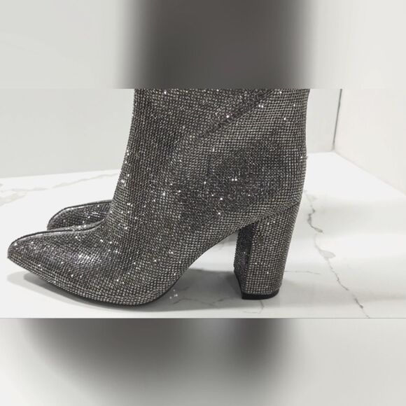 New INC Tall Sparke Knee High Boots Block Heel Pewter Crystal Sz 5 Taylor Swift - Picture 7 of 16